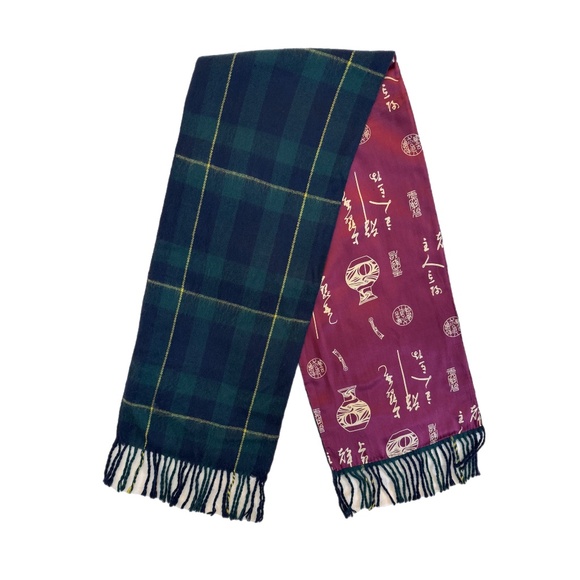 Black Watch Tartan Wool & Printed Satin Reversible Scarf - Picture 4 of 10
